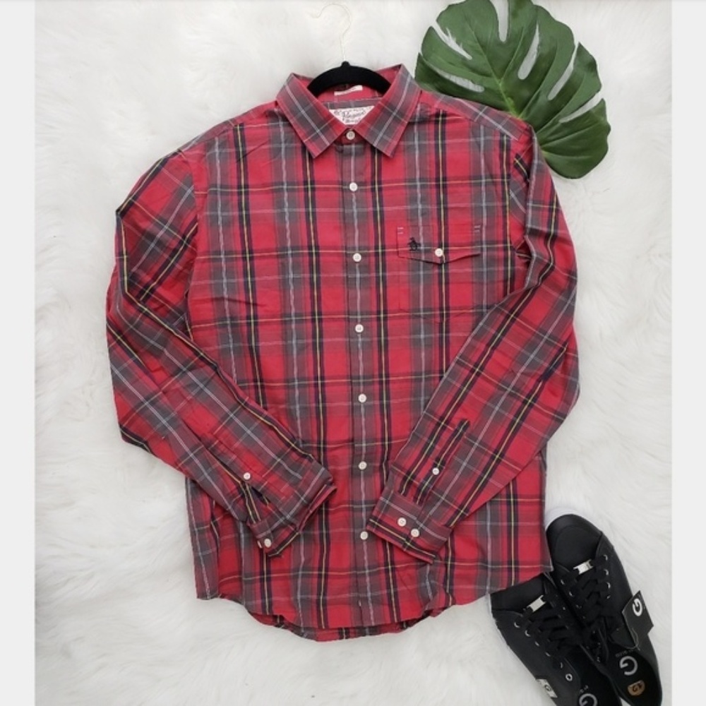 PRE-OWNED ORIGINAL PENGUIN PLAID SHIRT SIZE L